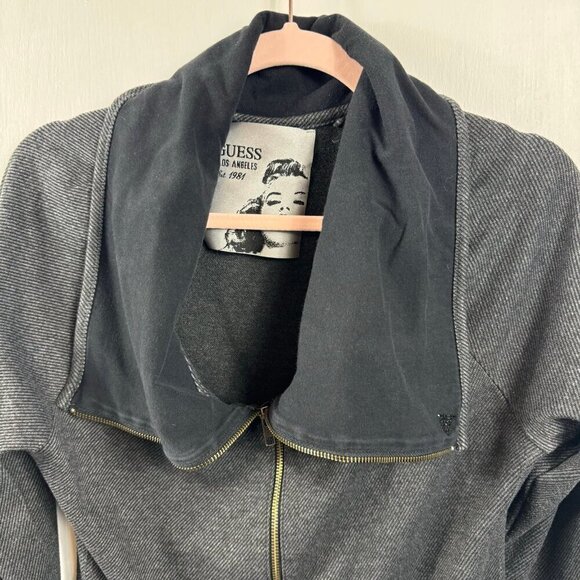 Guess Funnel Cowl Neck Shawl Collar Zip Up Sweatshirt Sweater Jacket - Picture 2 of 8